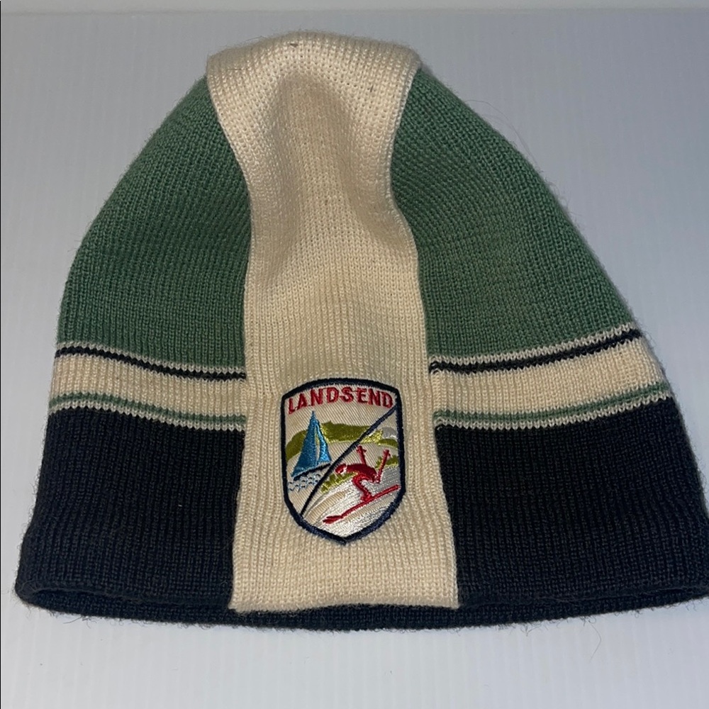 Lands' End Green and Black Knit Beanie